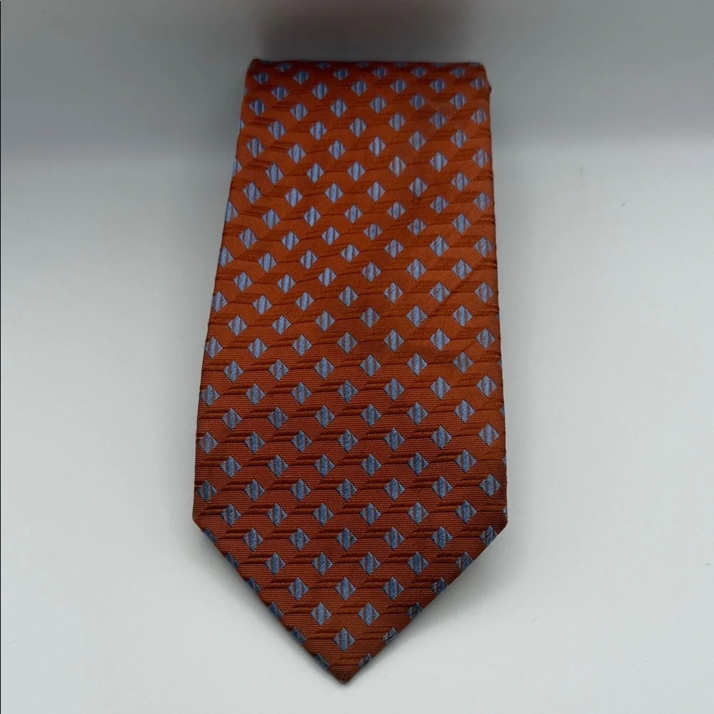 Countess Mara Men's Orange & Blue Patterned Tie, handmade 100% silk